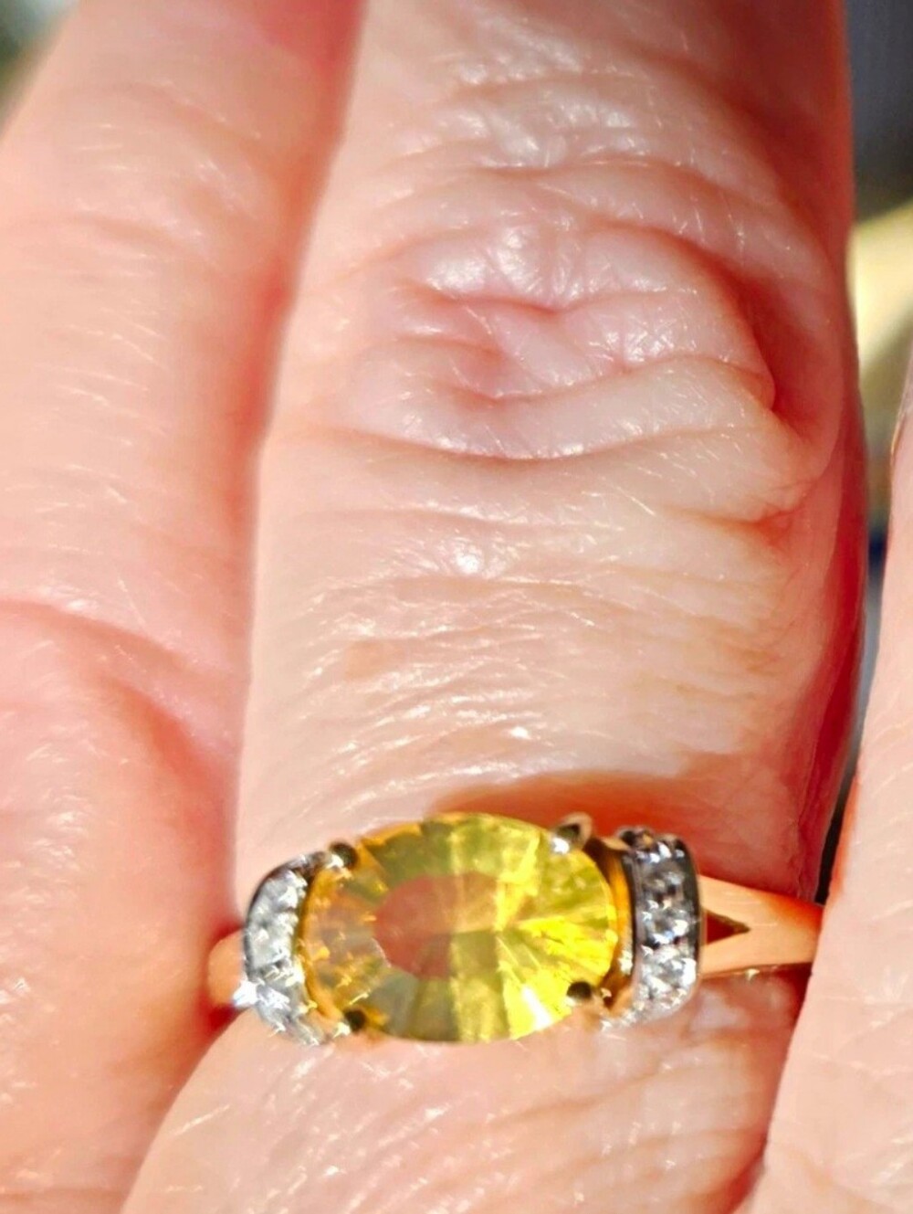 14k Yellow Gold, Brazilian Fire Opal ring with Diamond accents, Size 7
